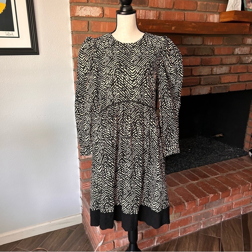 Anthropologie Zebra Stripe Cotton Dress in Black & White Sz 8
